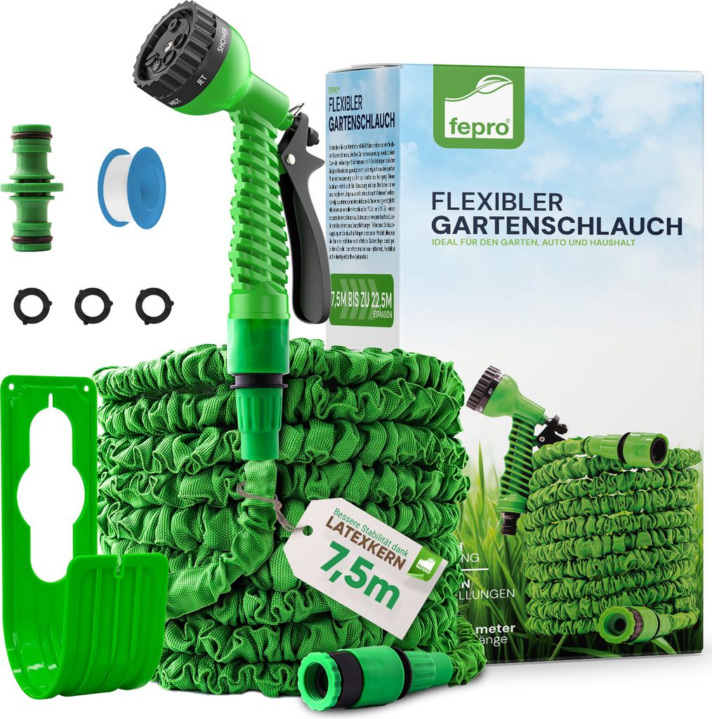 Fepro® Flexibler Gartenschlauch mit 7 Funktion 7,5m basic, Produktbild 