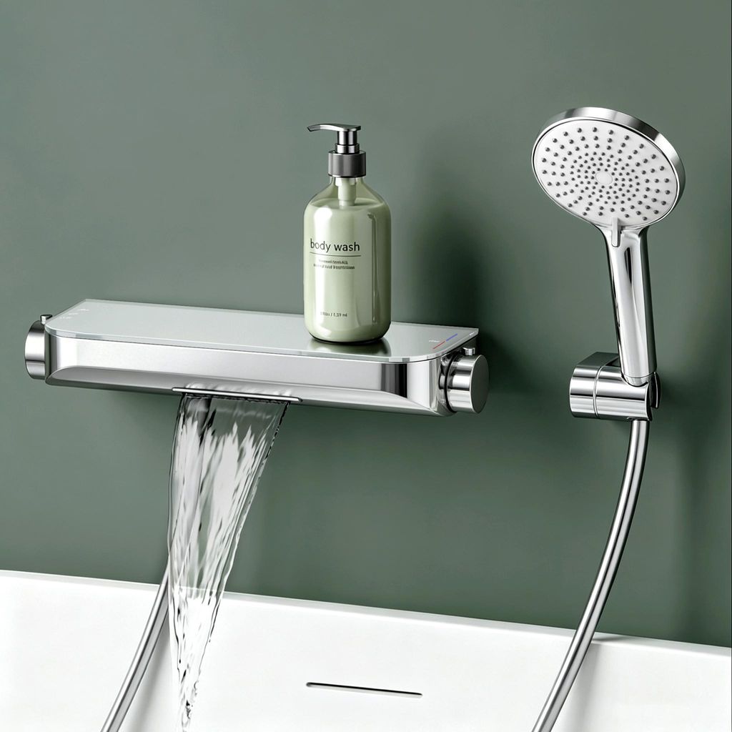 Mai & Mai Thermostat Badewannenarmatur mit Handbrause Wannenarmatur Wannenthermostat 4 Strahlarten Wandarmatur für Badewanne Silber Oryntex-03