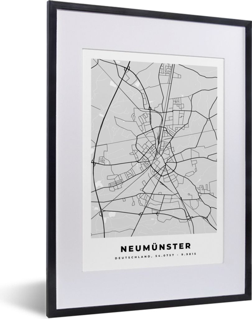 MuchoWow Gerahmtes Poster Deutschland - Neumünster - Karte - Stadtplan 30x40 cm - Poster mit Schwarzem Bilderrahmen Wandposter Rahmen Foto Bilde...