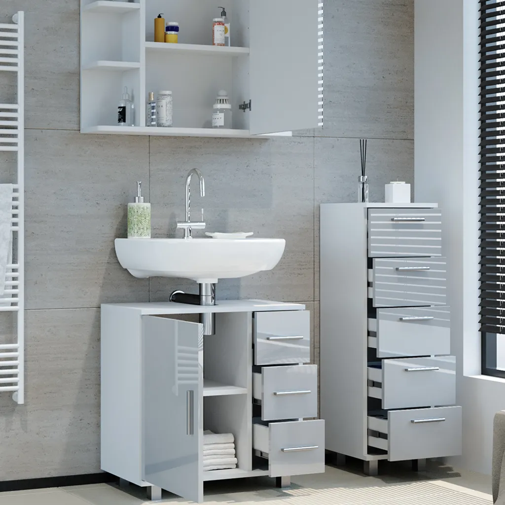 Optimisation rangement salle de bain meuble Vicco Ilias blanc 3 pièces - 5