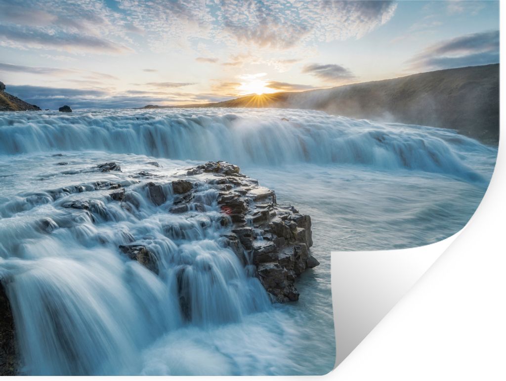 MuchoWow Wandtattoo Wandsticker Wandaufkleber Wasserfall - Wasser - Steine - Sonne - Natur 80x60 cm Selbstklebend und Repositionierbar - Faltenfrei