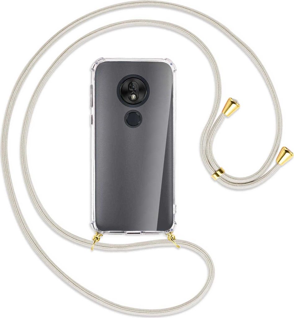 Handykette Backcover-Schutzhülle mit Band (Metall goldfarben) für Motorola Moto G7 Play - broken white