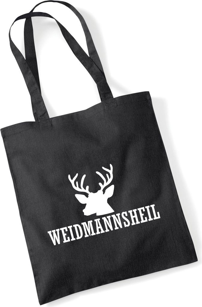 Huuraa Jutebeutel Weidmannsheil Hirsch Jägergruß 10 Liter Black Baumwolle Tasche Geschenkidee