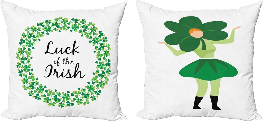 ABAKUHAUS St. Patrick Tag Dekokissen Kissenbezug 2er Pack, Shamrock und Eulen, Modern Accent Doppelseitiger Digitaldruck, 40 x 40 cm, Grün und Weiß