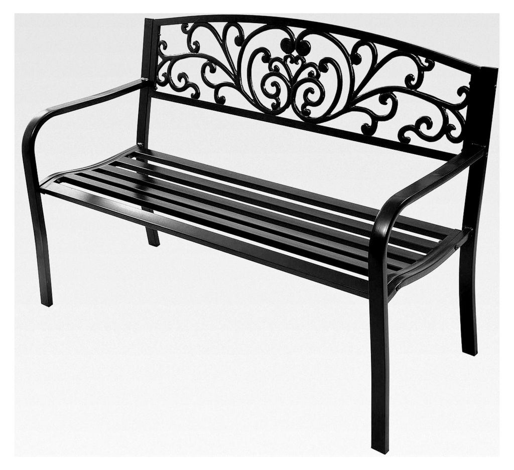 Gartenbank aus Metall, Sitzbank für 2-3 Personen, Antike Parkbank, Terrassenbank mit Rücken- und Armlehne, für Garten, Balkon und Terrasse (Schw...