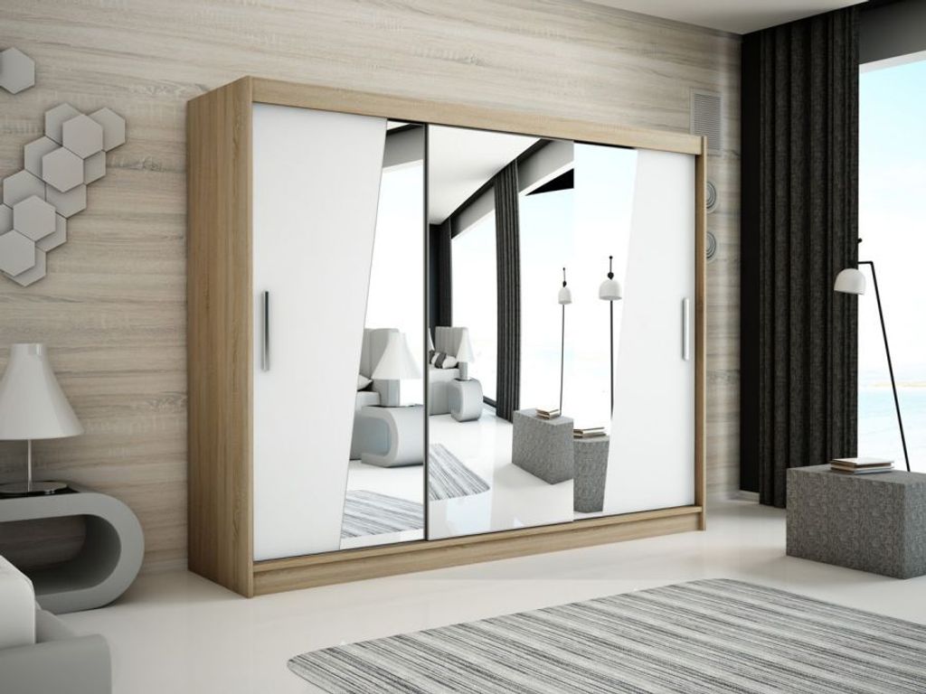 MINIO Kleiderschränk 250 cm RHOMB Sonoma Eiche / Weiß matt