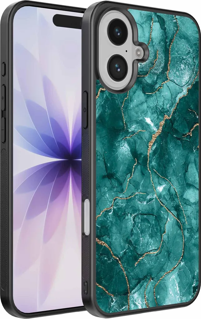 Cover iPhone 17 Design Marmo Verde - Custodia Sottile Eleganza Oro