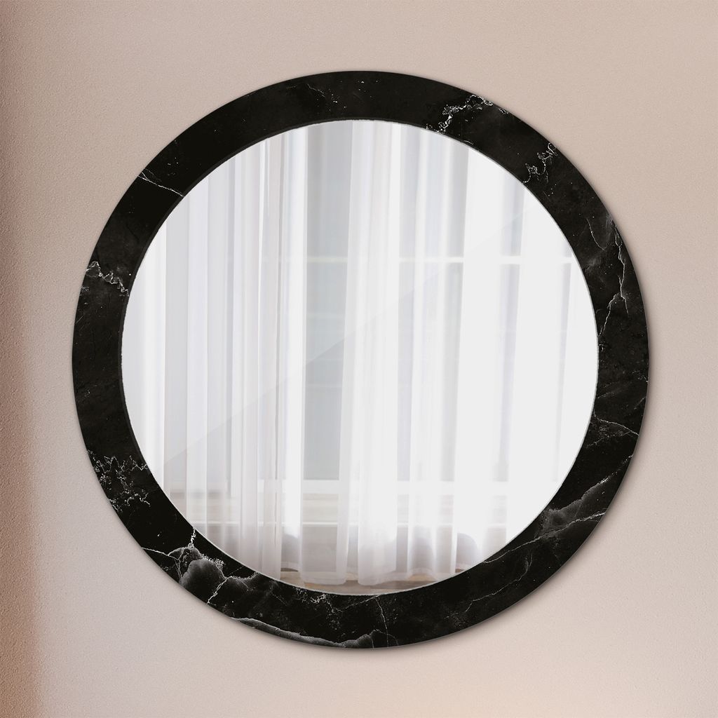 Ø80cm Spiegel - Glasrahmen mit Aufdruck - Wandspiegel Schlafzimmer - Marmor Stein