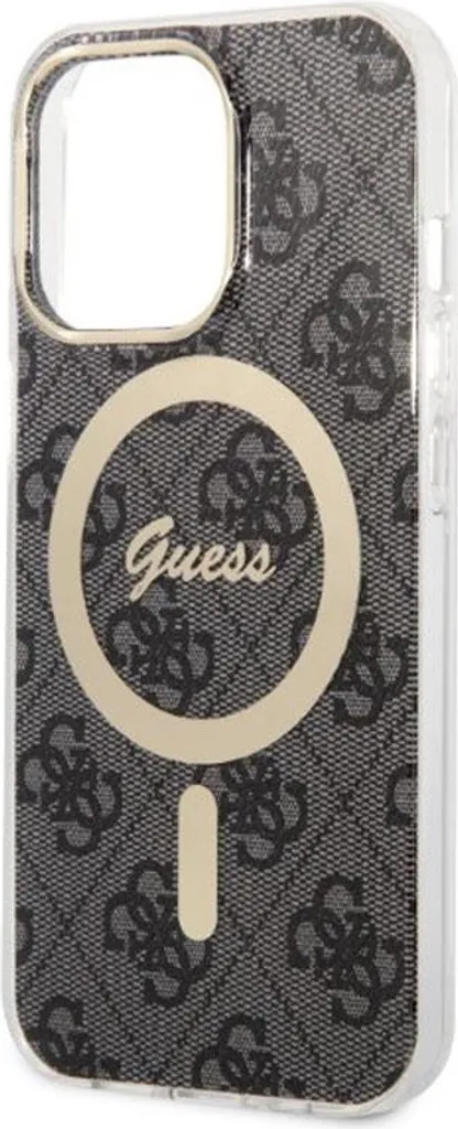 Guess Bundle – Custodia Rigida E Caricatore Wireless Per IPhone 13 Pro, Colore Nero Con Dettagli Oro