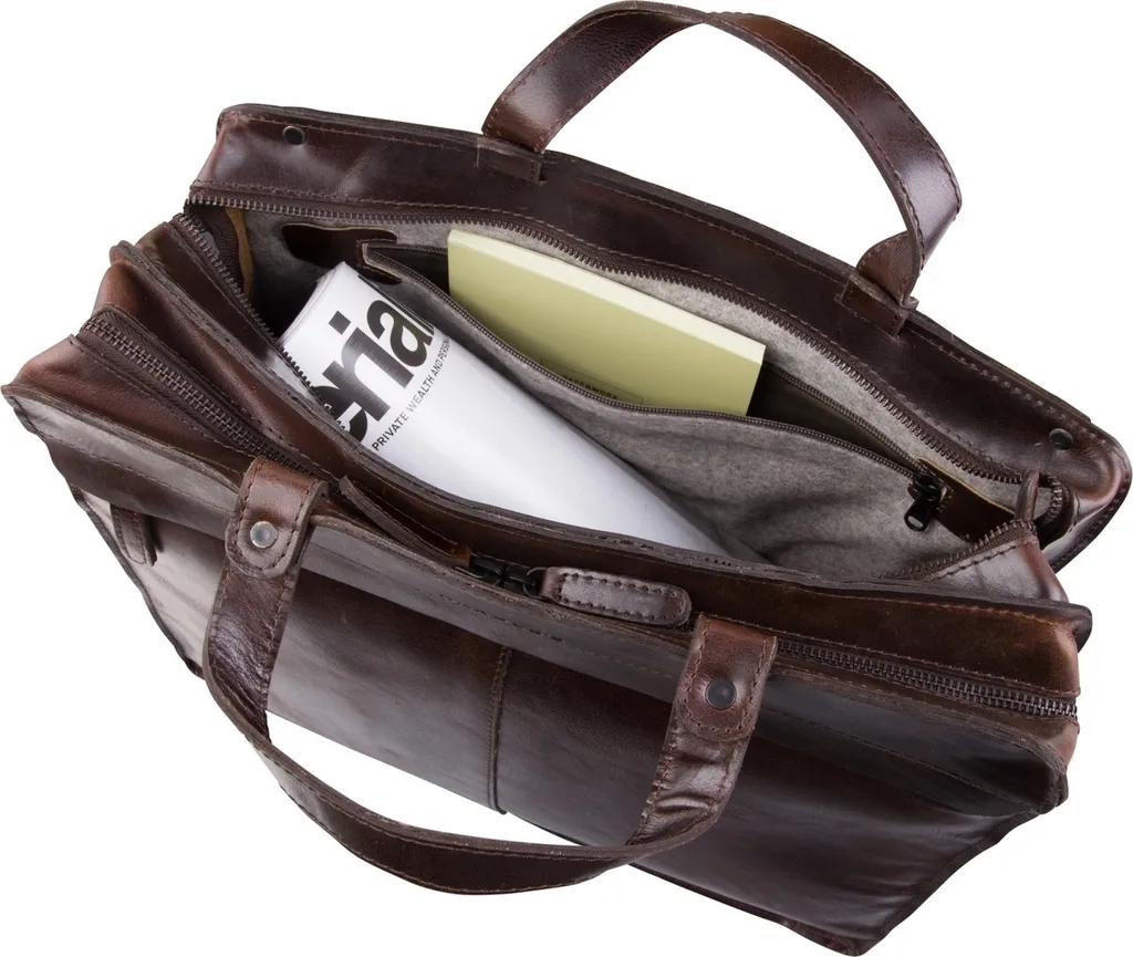 Mallette Cuir Double Compartiment Aberdeen Brown Marron Foncé de Qualité - 16