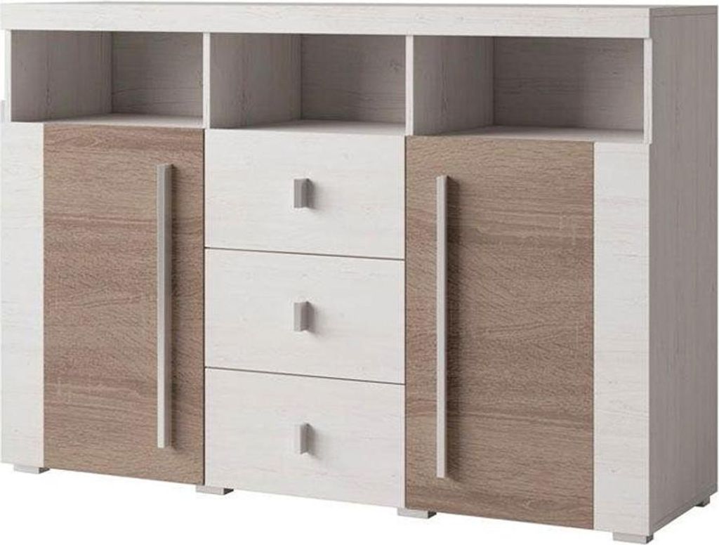 Sideboard Rennes Kommode132x38x92cm 2-türig Farbe wählbar,Andersen Pinie / Sonoma Trüffel