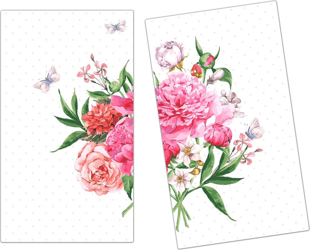 Spritzschutz Herdabdeckplatte Schneidebrett aus Glas Aquarell Blumenstrauss 2-Teilig (60x52cm)