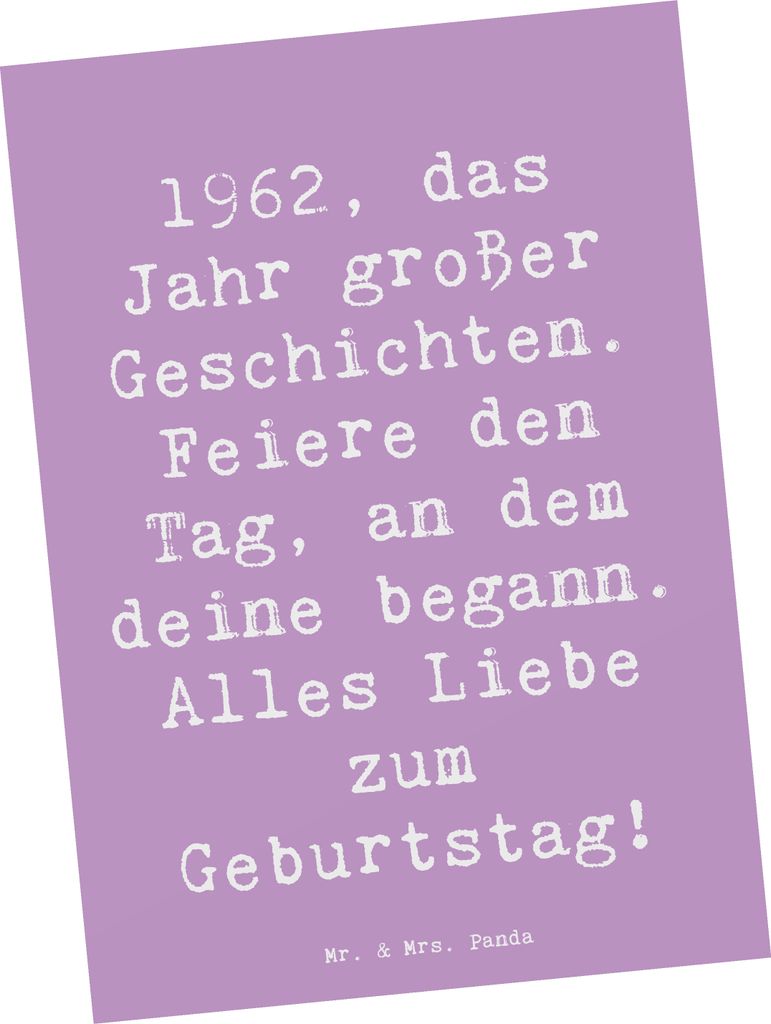 Mr. & Mrs. Panda Postkarte Spruch 1962 Geburtstag - Lavendeltraum - Geschenk, Glückwunsch, Happy Birthday, Jahrgang, Tag deiner Geburt, Postkarten...