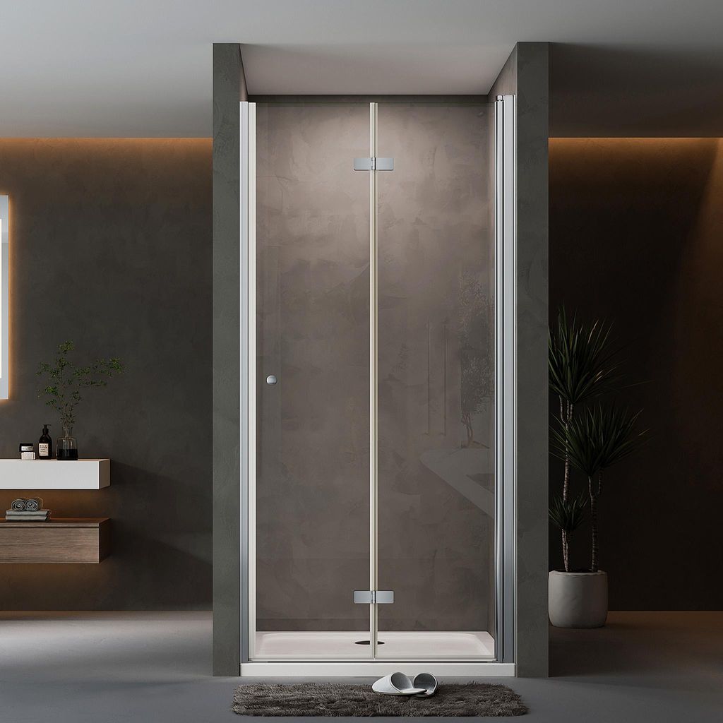 Nischentür Duschkabine Falttür 120cm x 185cm Duschtür 6mm ESG Glas Duschabtrennung Eckeinstieg Nischdusche Faltbar Duschwand , Silber