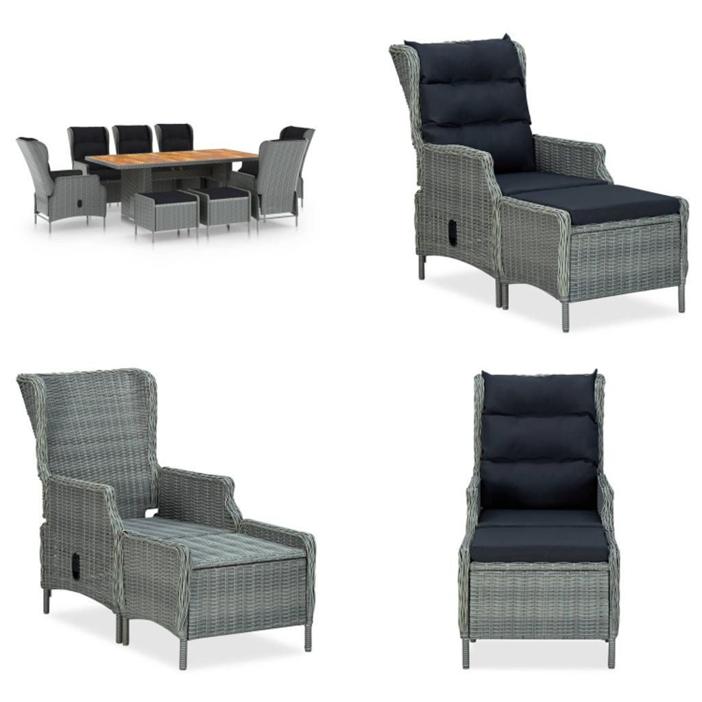 vidaXL 9 tlg. Garten Essgruppe mit Auflagen Poly Rattan Hellgrau - Gartenmöbel-Set - Gartenmöbel-Sets - Gartentisch Und Stuhl - Gartentische Und ...