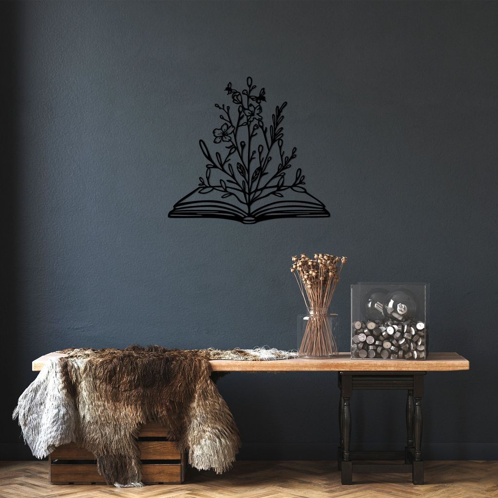 Wallity, Flower- SKL2537, Schwarz, Sonstige Wohndekorationen, 70 x 64 cm, 100% Metall (Dicke: 1