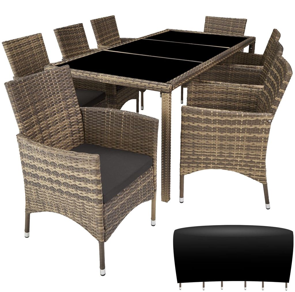 Salon de jardin 8 places avec housse de protection - marron Image du produit 