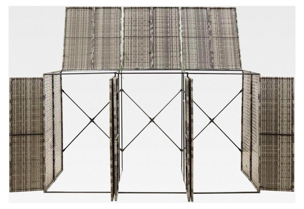 Mülltonnenbox für 3 Tonnen Grau 207x80x117 cm Poly Rattan, Großvolumen Gartenschrank wetterfest für Reihenhaus und Mehrfamilienhaus