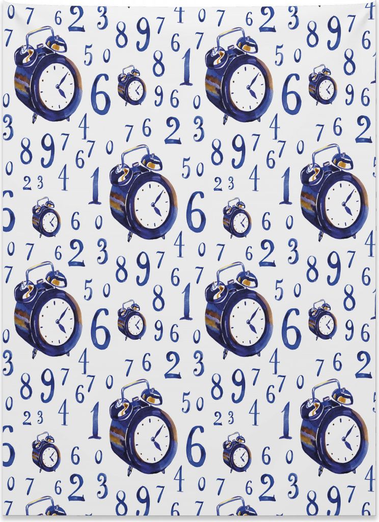 Abakuhaus Aquarell Wandteppich, Caligraphische Zahlen aus Weiches Mikrofaser Stoff Kein Verblassen Klare Farben Waschbar, 110 x 150 cm, Weiß und Blau