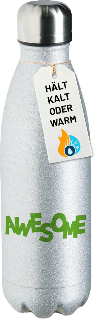 Huuraa Trinkflasche Awesome Schriftzug 500ml Silver Edelstahl Wasserflasche Trinkflasche Geschenkidee