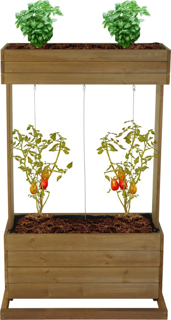 Hochbeet HWC-L72, Pflanzkasten Rankhilfe Pflanzkübel Blumenkasten, 145x85x50cm Outdoor Tanne Holz , braun