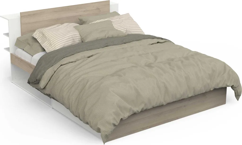 Lit coffre 160x200 cm bicolore Liva - Grand lit avec rangement sous sommier