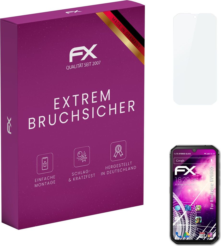 atFoliX FX-Hybrid-Glass Displayfolie kompatibel mit Blackview BV9900 Glasfolie