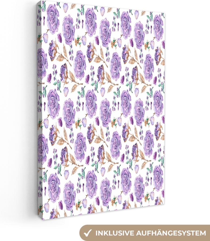 OneMillionCanvasses - Leinwandbilder - 90x140 cm, Blumen - Lila - Rosen, Wandbilder Kunstdruck Wanddekoration - Wandschmucke - Schlafzimmer