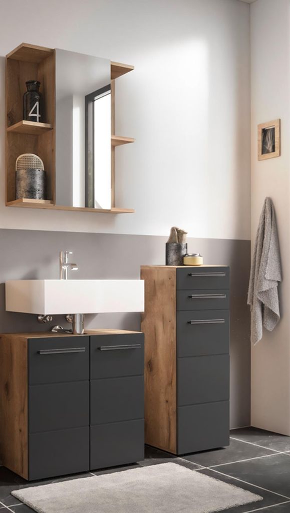 Badezimmer-Set >Vista< (3-tlg.) in Viking Oak / Schwarz - 115x190x31 (BxHxT)