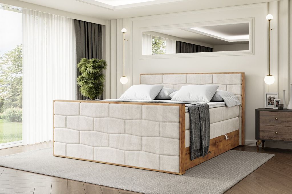 ALTDECOR Boxspringbett mit Matratze und Lattenrost, Topper, Fußteil,Polsterbett mit Bettkasten, Bett mit Stauraum H3- und H4- Matratze, Doppelbett...