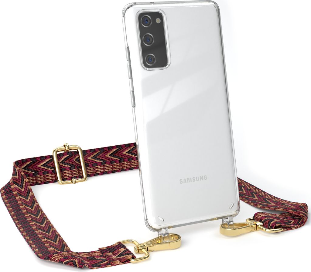 EAZY CASE Handykette - Verstellbarer Trageriemen kompatibel mit Samsung Galaxy S20, Handykordel mit transparenter Silikon-Hülle, Band in Rot