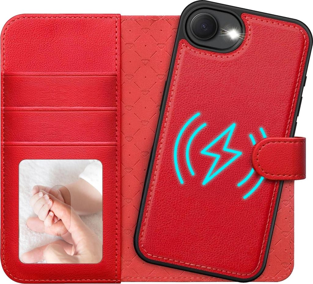 2in1 Magnet Wallet Handyhülle für iPhone 17e / iPhone 16e Hülle RFID Schutz, abnehmbare Magnet Hülle, MagSafe kompatibel, stoßfestes Case mit ...