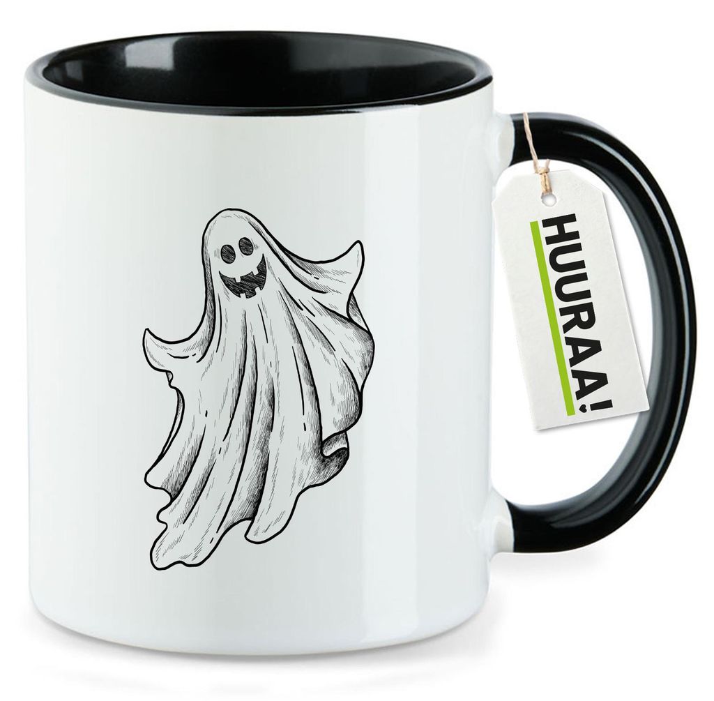 Huuraa Kaffeetasse Comic Geist Fabelwesen 330ml Schwarz Keramik Kaffeebecher Geschenkidee