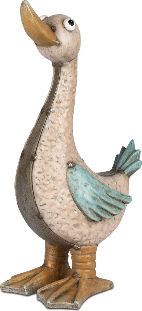 Dekofigur Ente METALLOPTIK auf Stein H. 34cm bunt antik Formano Garten S25