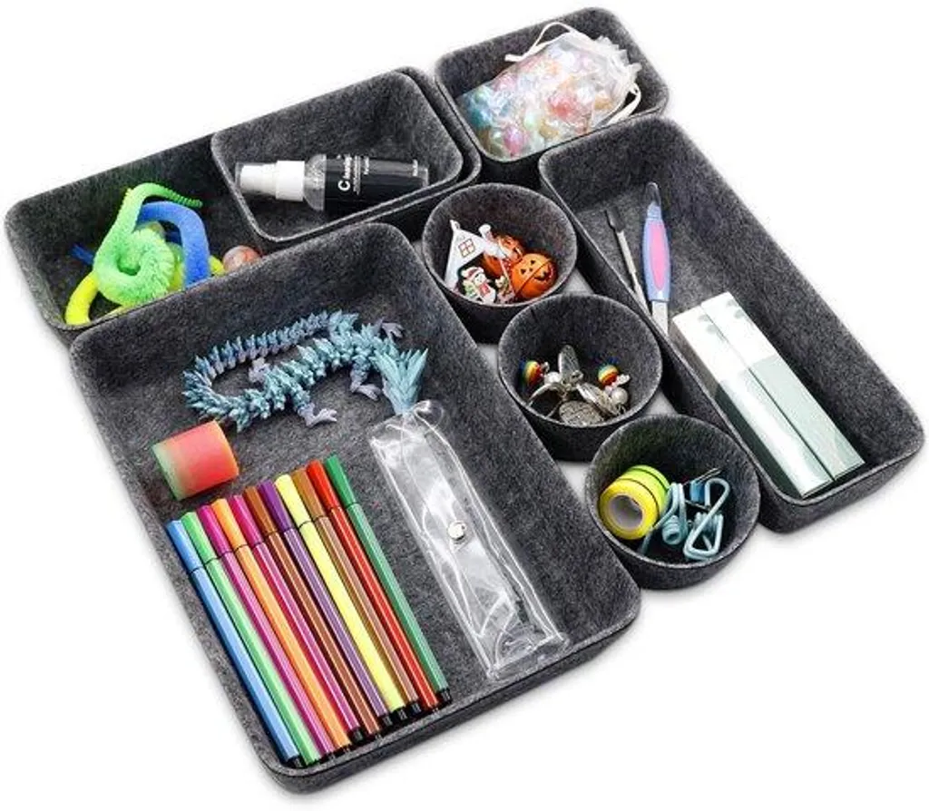 Boîte de rangement 8 pièces contre le désordre pliable et lavable gris