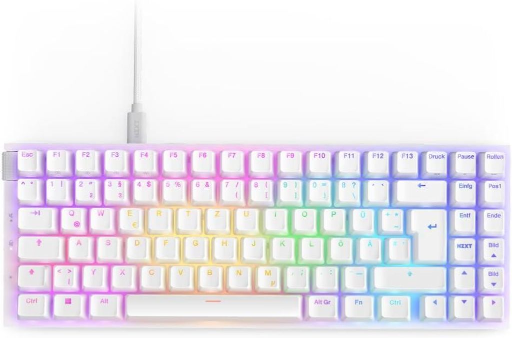 NZXT Function 2 MiniTKL Tenkeyless Gamingtastatur RGB 8K-Abfragerate Lineare Opt. Switches Weiß DE (QWERTZ)