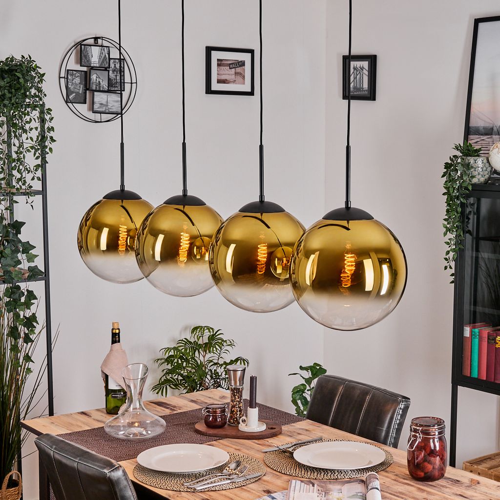Fossobiubo Hängelampe aus Metall/Glas in Schwarz/Goldfarben/Klar