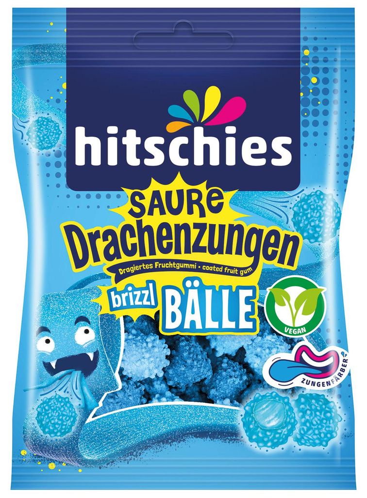hitschies Saure Drachenzungen brizzl Bälle Blau 100g Produktbild 