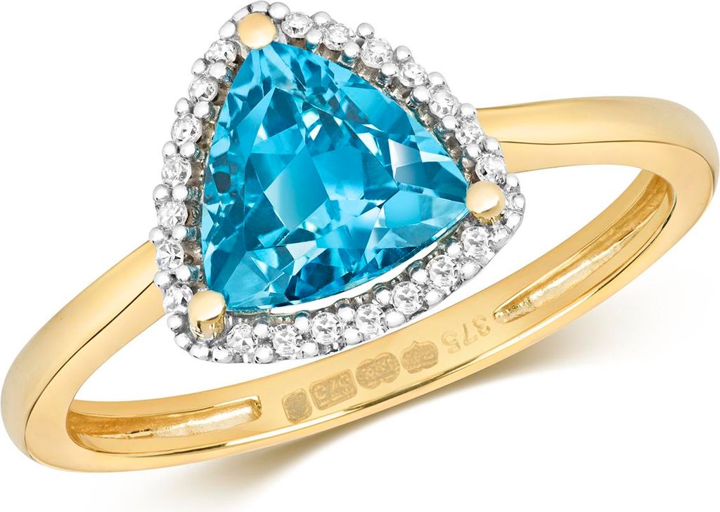 Chicer 9 Karat (375) Gold Cluster Damen - Diamant Solitärring Brillant-Schliff 0.07 Karat mit Topas, 53 (16.9); TRS10980RSM