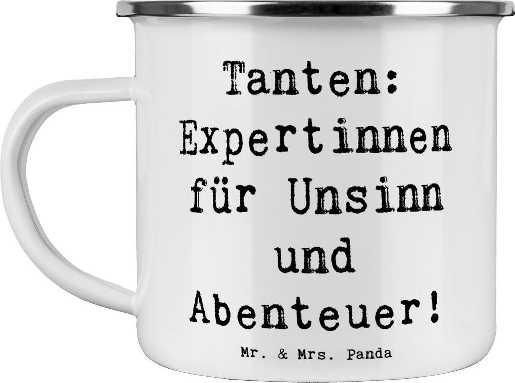 Mr. & Mrs. Panda metallbecher Spruch Tante Abenteuer - Weiß - Geschenk, Haferl, Dankeschön, Neffe, Familienbande, Nichte, spielen, Blechtasse, ei...
