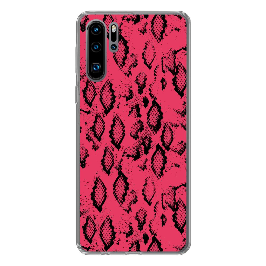 MuchoWow Handyhülle Schutzhülle Hülle für Huawei P30 Pro Tiermuster - Schlangenhaut - Rosa Silikon Softcase Handy Hülle - Schutzdeckel