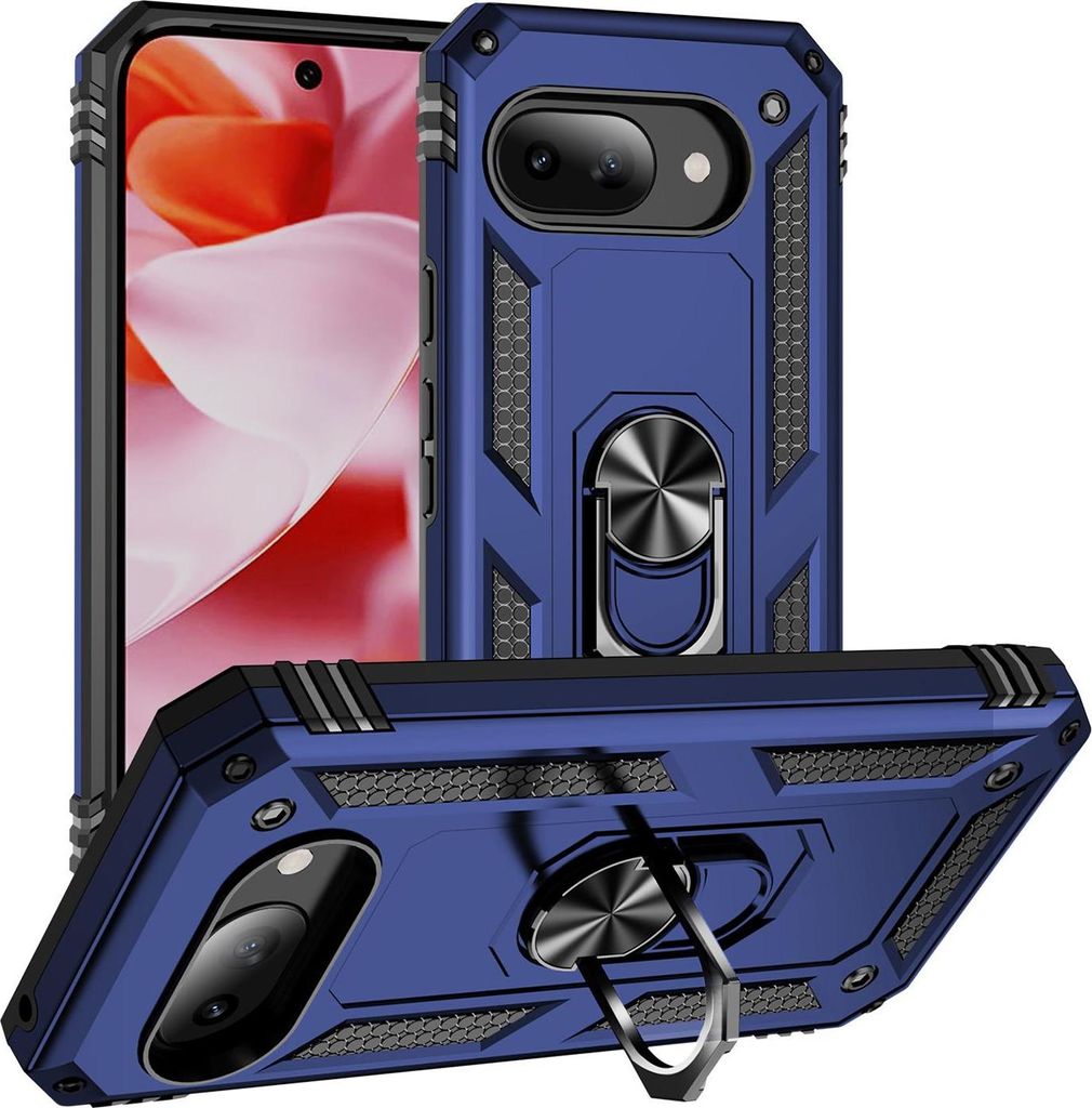Schutzhülle für Google Pixel 9A Dual Layer Robust Militäre Fallschutz Hülle mit Ringhalterung Ständer Blau