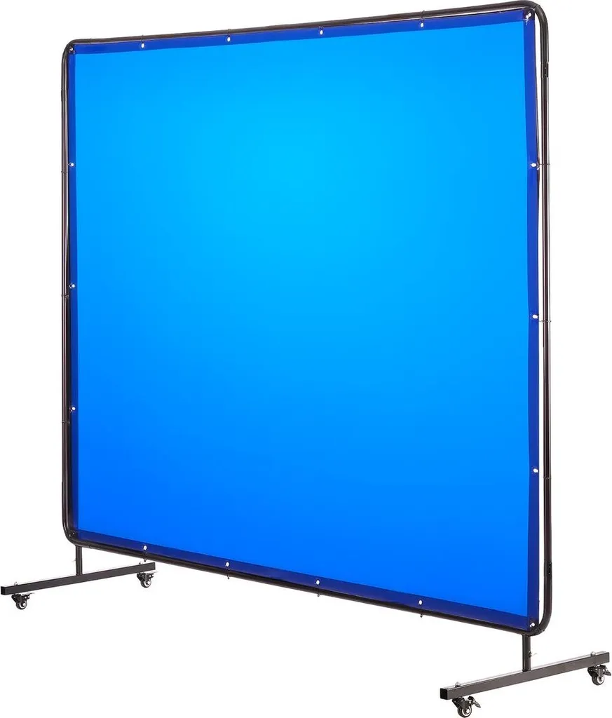 Écran de soudage bleu 1,74x2,34m ignifuge avec cadre à roulettes