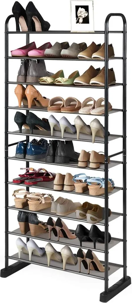 Grand meuble de rangement chaussures en métal 10 étages vertical noir