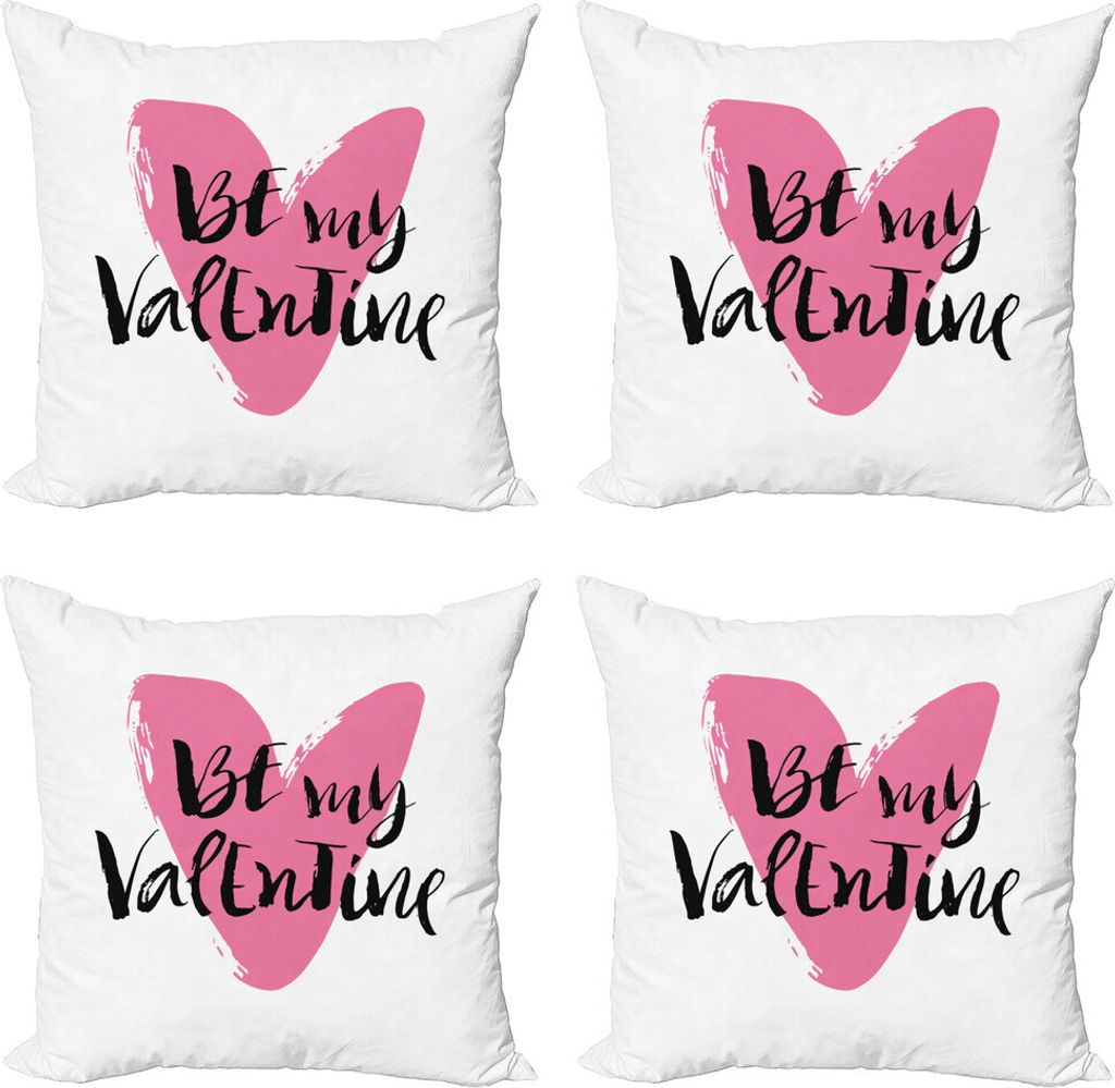 ABAKUHAUS Valentinstag Kissenbezug Set (4 Stück), Herz-Liebe-Bild, Moderner Doppelseitiger Digitaldruck, 40 cm x 40 cm, Rosa und Schwarz