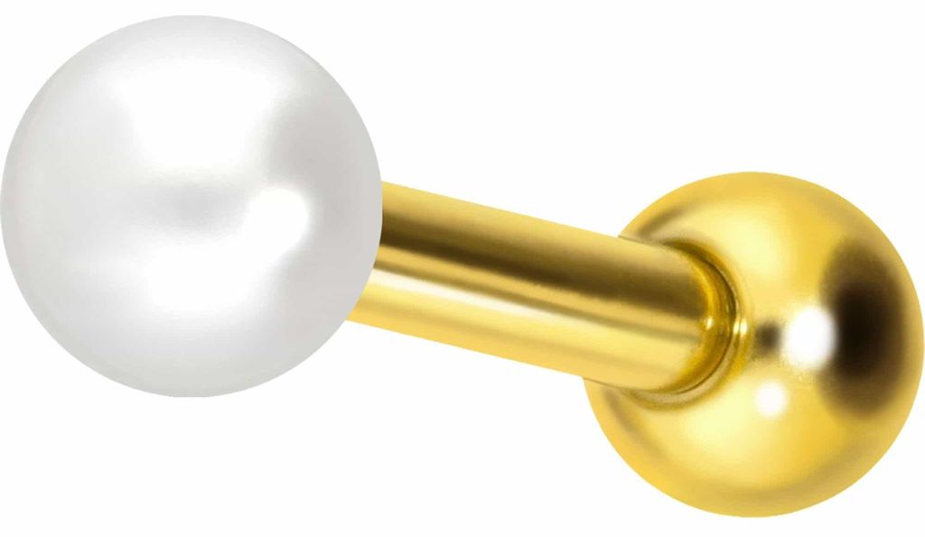 Ohrpiercing Titan Ohrpiercing mit Innengewinde SYNTHETISCHE PERLE Gold Stablänge: 6mm | Perlengröße: 3mm