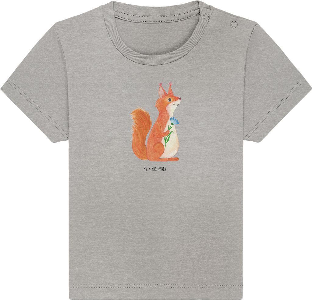 Mr. & Mrs. Panda Babyshirt Eichhörnchen Blume 0. - 6. Monat - Heather Grey - Geschenk, Motivation Sprüche, Lustige, Kleinkind T-Shirt, Öko Baby,...