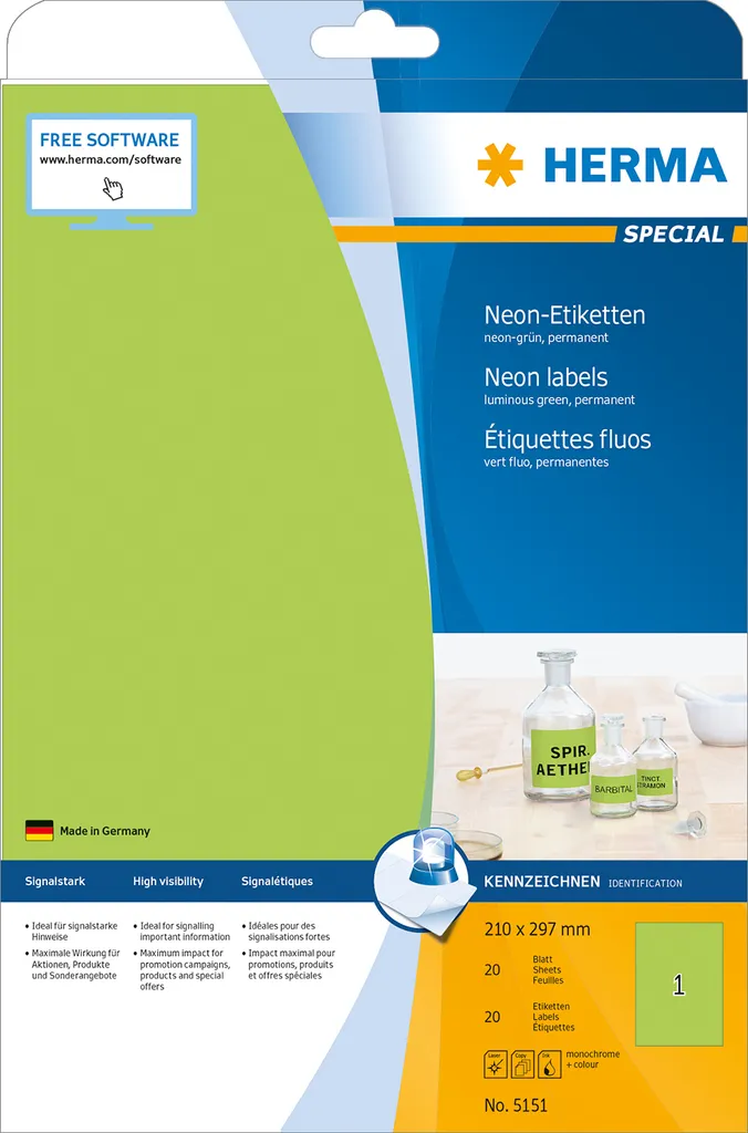 Etichette A4 verde neon 210x297 mm carta opaca 20 pz.