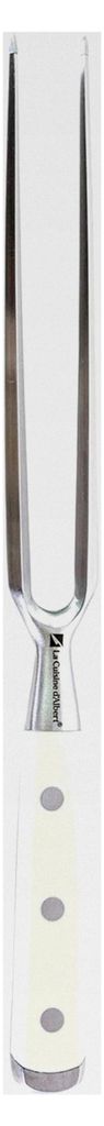 L'Irresistible, Gabel zum Schneiden auf Karte, 3Cr13 Edelstahl, Griff aus weißem ABS mit 3 Nieten, PVC-Schutz