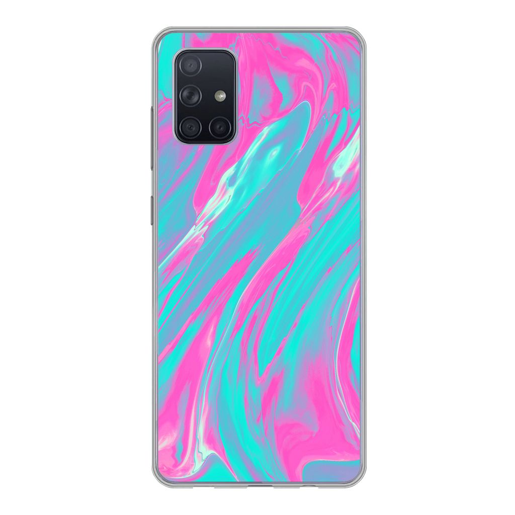 MuchoWow Handyhülle Schutzhülle Hülle für Samsung Galaxy A51 Kunst - Rosa - Blau - Psychedelisch Silikon Softcase Handy Hülle - Schutzabdeckung